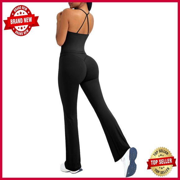 Women's Workout Set Padded Tank Top Flare Leggings Pilates Outfit